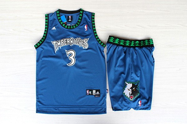  NBA Minnesota Timberwolves 3 Stephon Marbury Throwback Soul Swingman Blue Jersey & Shorts Suit