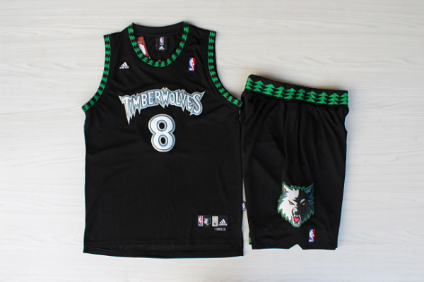  NBA Minnesota Timberwolves 8 Latrell Sprewell Throwback Soul Swingman Black Jersey & Shorts Suit