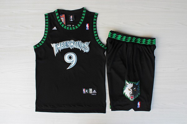  NBA Minnesota Timberwolves 9 Ricky Rubio Throwback Soul Swingman Black Jersey & Shorts Suit