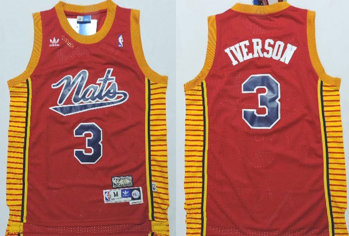  NBA New Jersey Nets 3 Allen Iverson Throwback Swingman Red Jersey