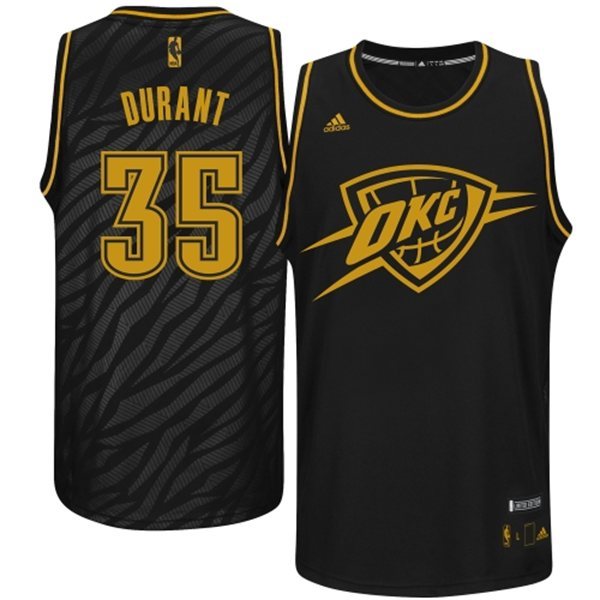  NBA Oklahoma City Thunder 35 Kevin Durant Stacked Fashion Swingman Black Gold Jerseys