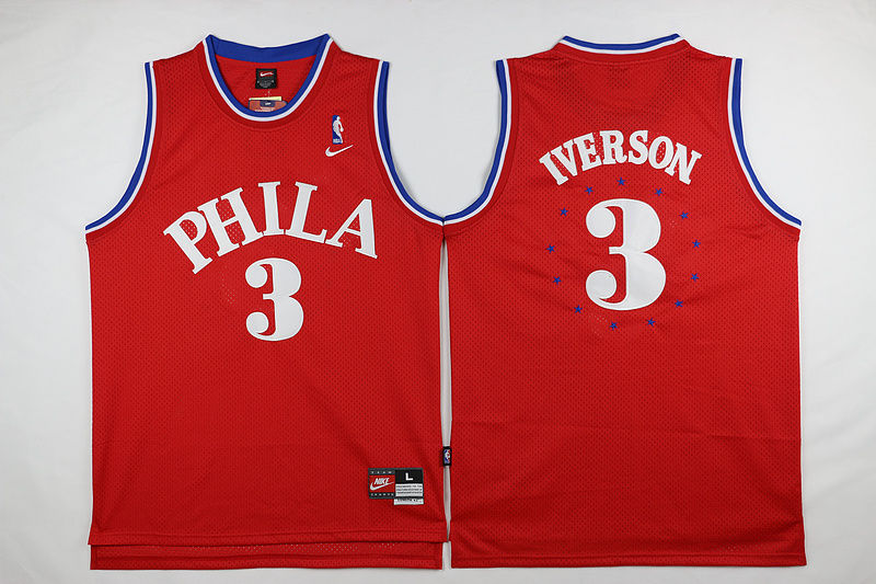  NBA Philadelphia 76ERS 3 Allen Iverson Soul Throwback Swingman Road Red Jersey