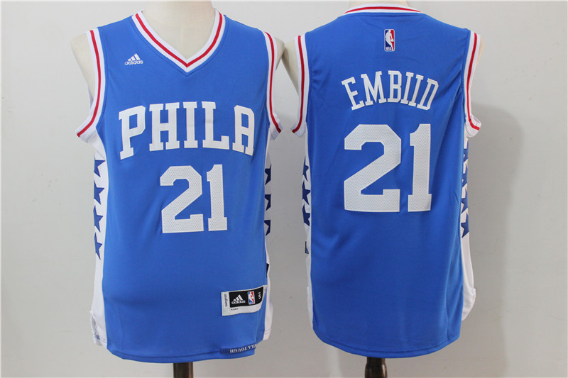  NBA Philadelphia 76ers 21 Joel Embiid New Rev 30 Swingman Throwback Blue Jersey