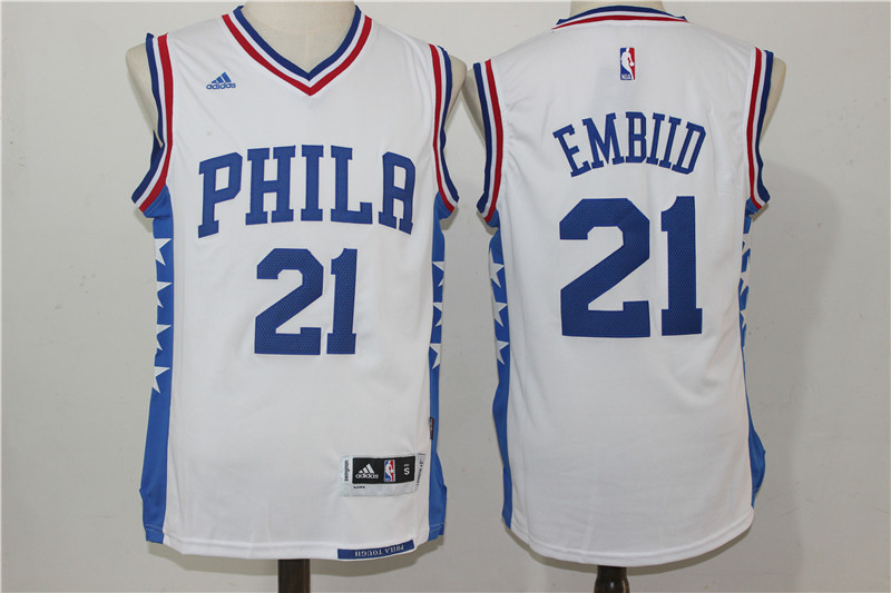  NBA Philadelphia 76ers 21 Joel Embiid New Rev 30 Swingman Throwback White Jersey