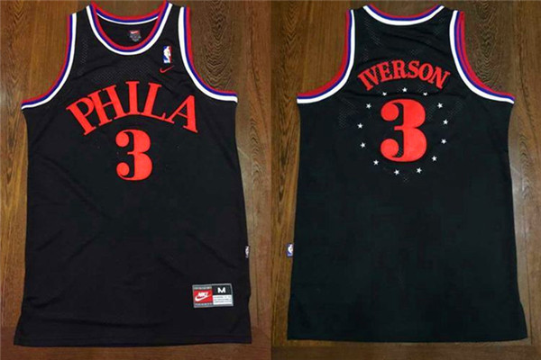  NBA Philadelphia 76ers 3 Allen Iverson New Rev30 Swingman Throwback Black Jersey