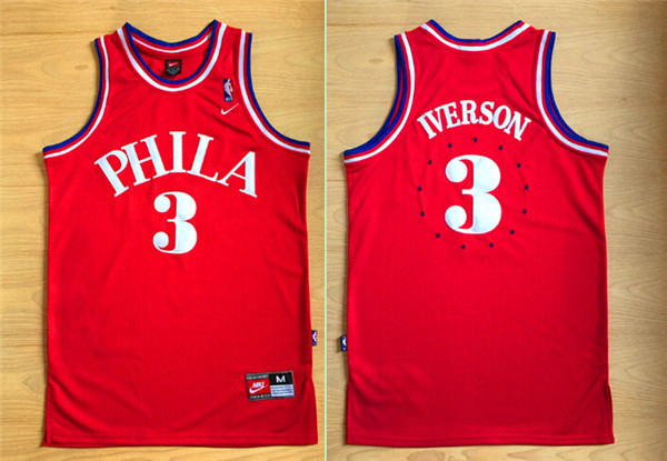  NBA Philadelphia 76ers 3 Allen Iverson New Rev30 Swingman Throwback Red Jersey