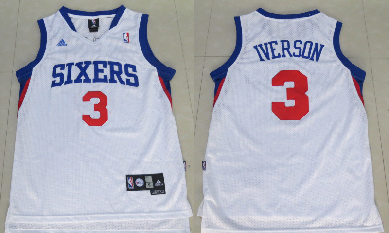  NBA Philadelphia 76ers 3 Allen Iverson New Rev30 Swingman Throwback White Jersey