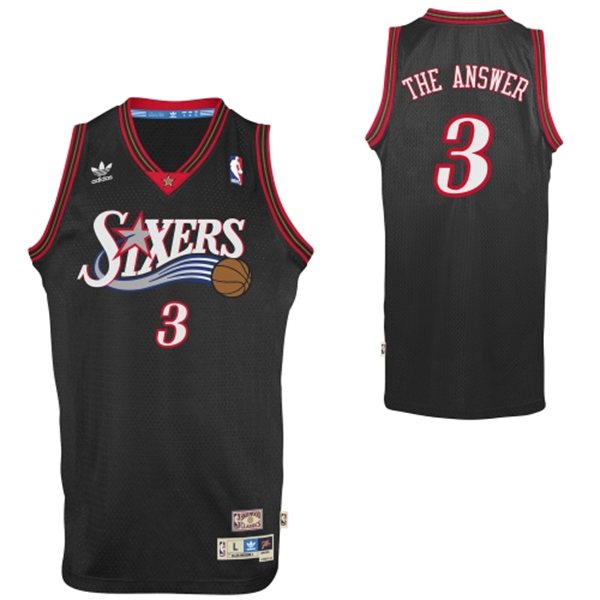  NBA Philadelphia 76ers 3 Allen Iverson The Answer Soul Swingman Nickname Black Jerse