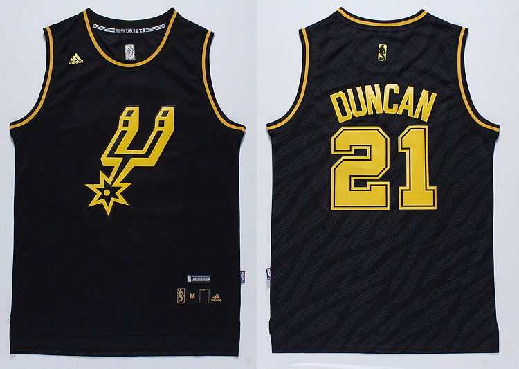  NBA San Antonio Spurs 21 Tim Duncan Static Fashion Swingman Black Gold Jerseys