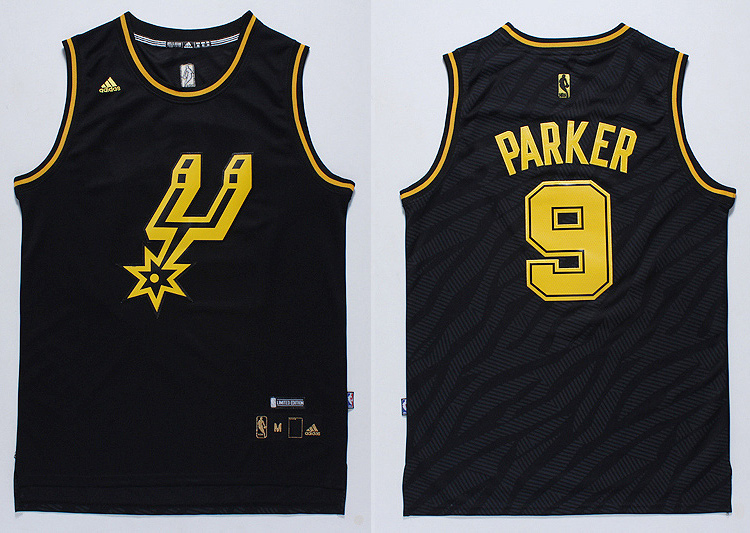  NBA San Antonio Spurs 9 Tony Parker Static Fashion Swingman Black Gold Jerseys