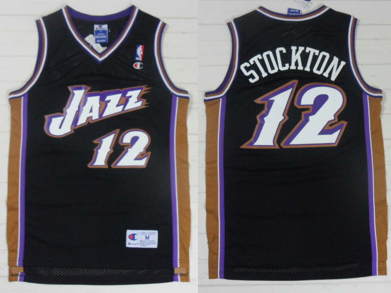 NBA Utah Jazz 12 John Stockton New Rev30 Swingman Throwback Black Jerseys