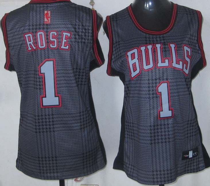  NBA Women Chicago Bulls 1 Derrick Rose Swingman Black Square Jersey