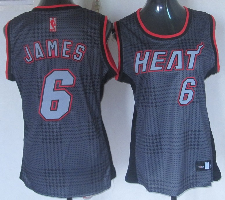 NBA Women Miami Heat 6 LeBron James Swingman Black Square Fashion Jersey