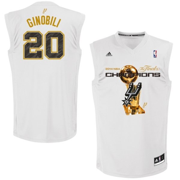  San Antonio Spurs 20 Manu Ginobili 2014 NBA Finals Champions White Jersey