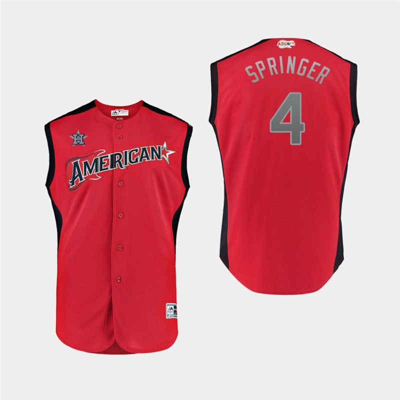 American League 4 George Springer Red Youth 2019 MLB All Star Game Workout Player Jersey