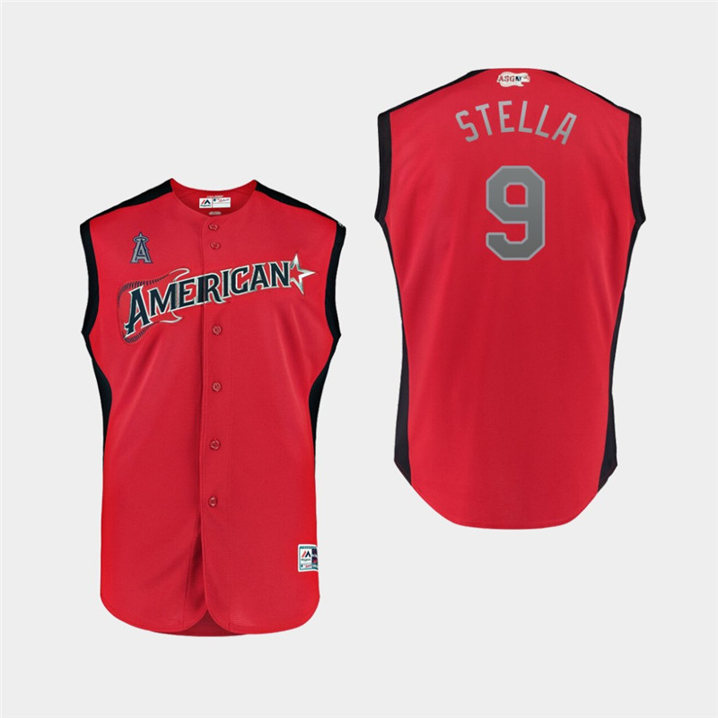 American League 9 Tommy La Stella Red Youth 2019 MLB All Star Game Workout Player Jersey