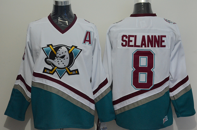 Anaheim Ducks 8 Teemu Selanne White CCM Throwback Stitched NHL Jersey