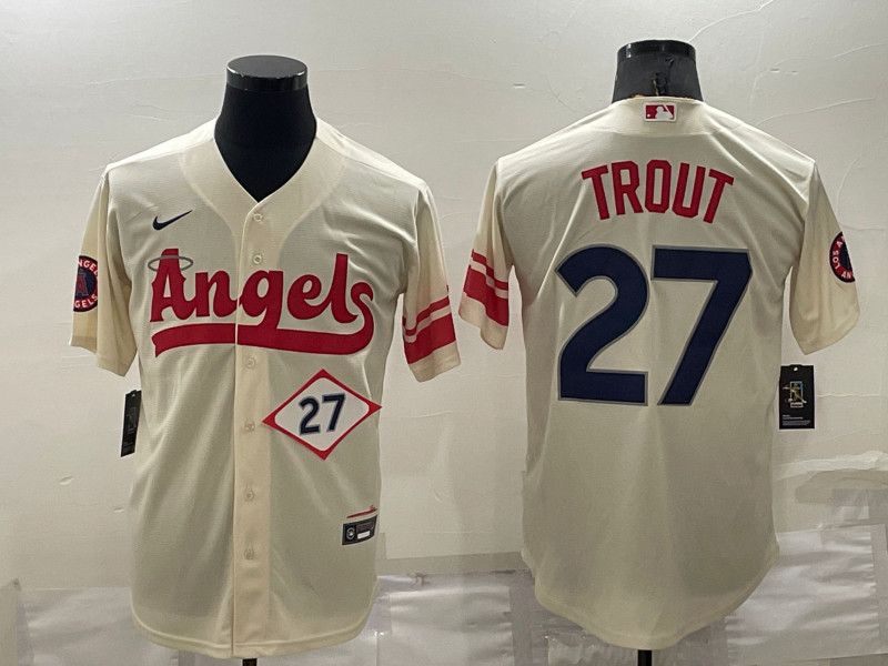 Angels 27 Mike Trout Cream 2022 City Connect Cool Base Jerseys
