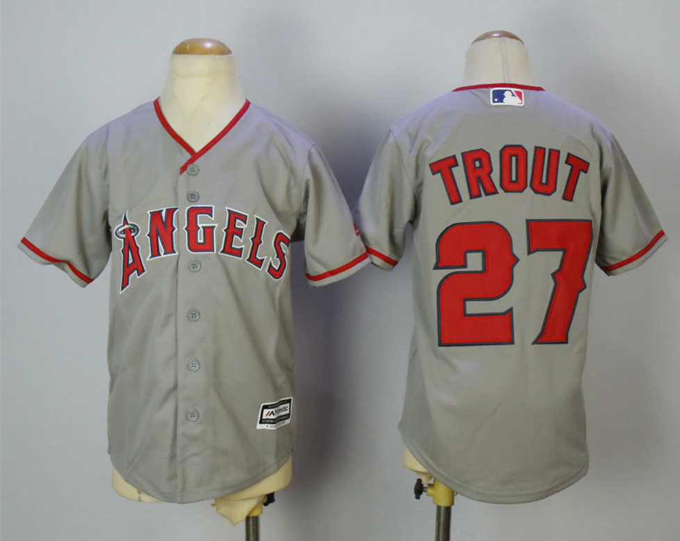 Angels 27 Mike Trout Gray Youth Cool Base Jersey