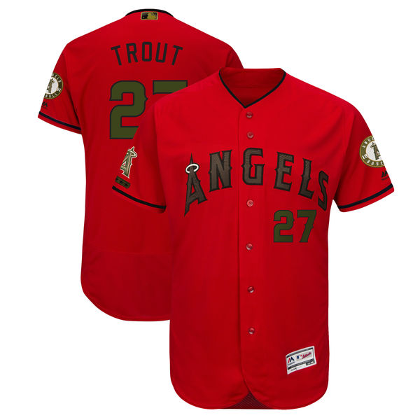 Angels 27 Mike Trout Red 2018 Memorial Day Flexbase Jersey