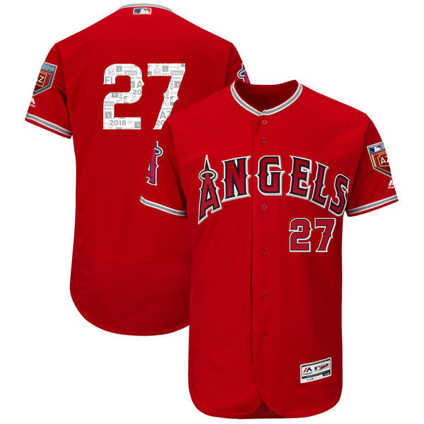 Angels 27 Mike Trout Red 2018 Spring Training Flexbase Jersey