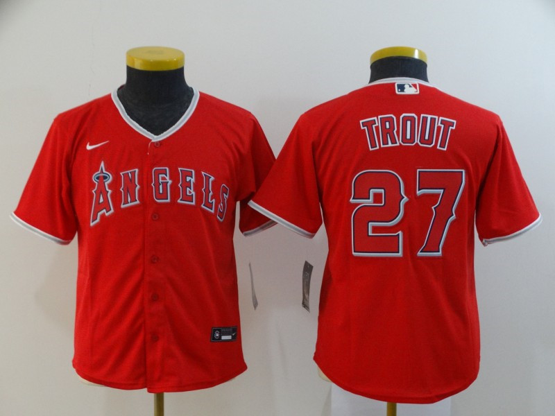 Angels 27 Mike Trout Red Youth 2020 Nike Cool Base Jersey
