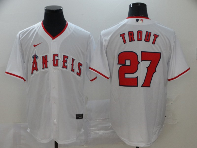 Angels 27 Mike Trout White 2020 Nike Cool Base Jersey