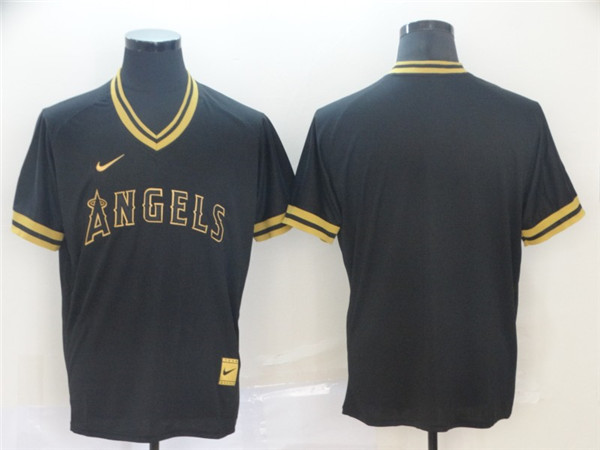 Angels Blank Black Gold Nike Cooperstown Collection Legend V Neck Jersey