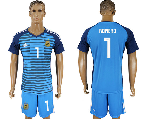 Argentina 1 ROMERO Lake Blue Goalkeeper 2018 FIFA World Cup Soccer Jersey