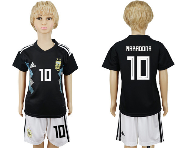 Argentina 10 MARADONA Away 2018 FIFA World Cup Youth Soccer Jersey