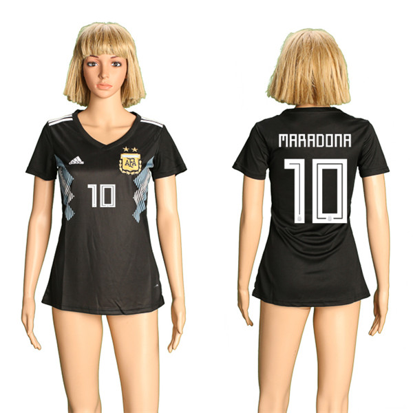 Argentina 10 MARADONA Away Women 2018 FIFA World Cup Soccer Jersey