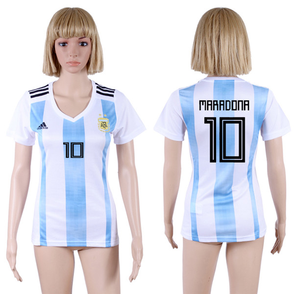 Argentina 10 MARADONA Home Women 2018 FIFA World Cup Soccer Jersey