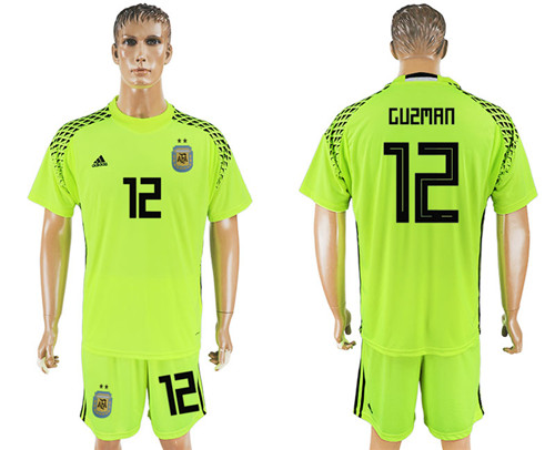 Argentina 12 GUZMAN Fluorescent Green Goalkeeper 2018 FIFA World Cup Soccer Jersey