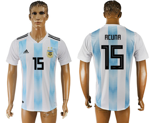 Argentina 15 ACUNA Home 2018 FIFA World Cup Thailand Soccer Jersey