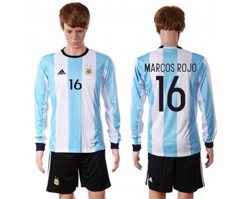Argentina 16 Marcos Rojo Home Long Sleeves Soccer Country Jersey