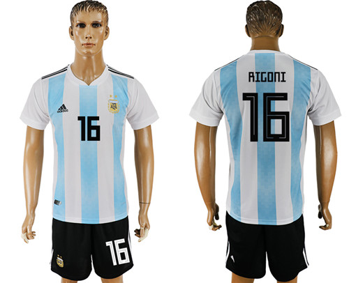 Argentina 16 RIGONI Home 2018 FIFA World Cup Soccer Jersey