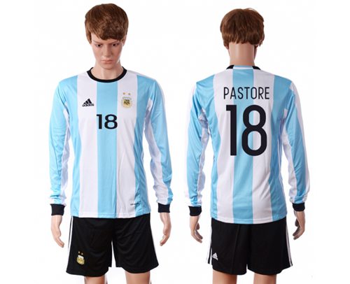 Argentina 18 Pastore Home Long Sleeves Soccer Country Jersey