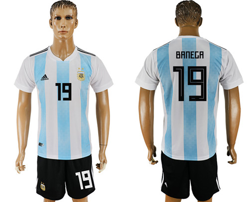 Argentina 19 BANEGA Home 2018 FIFA World Cup Soccer Jersey