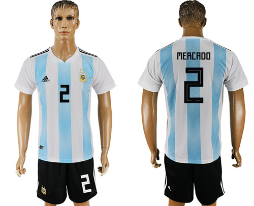 Argentina 2 MERCADO Home 2018 FIFA World Cup Soccer Jersey