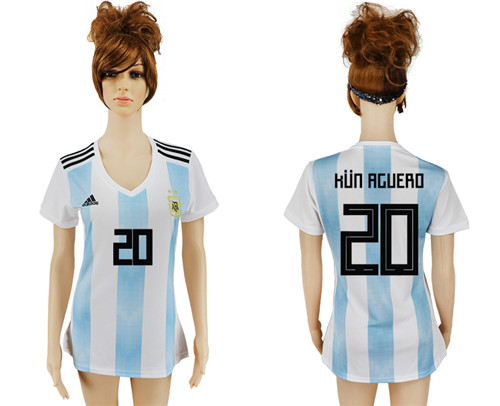 Argentina 20 KUN AGUERO Home Women 2018 FIFA World Cup Soccer Jersey
