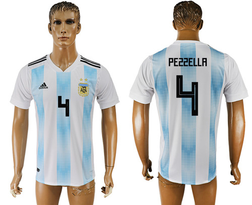 Argentina 4 PEZZELLA Home 2018 FIFA World Cup Thailand Soccer Jersey