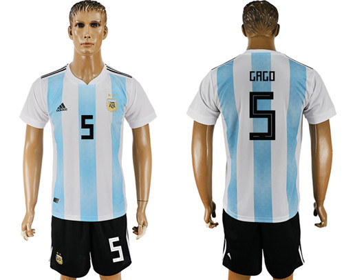 Argentina 5 GAGO Home 2018 FIFA World Cup Soccer Jersey