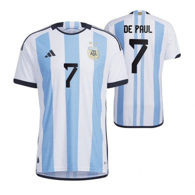 Argentina 7 DE PAUL Home 2022 FIFA World Cup Thailand Soccer Jersey