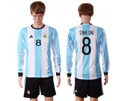 Argentina 8 Simeoni Home Long Sleeves Soccer Country Jersey