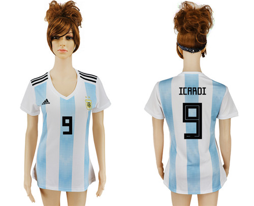 Argentina 9 ICARDI Home Women 2018 FIFA World Cup Soccer Jersey