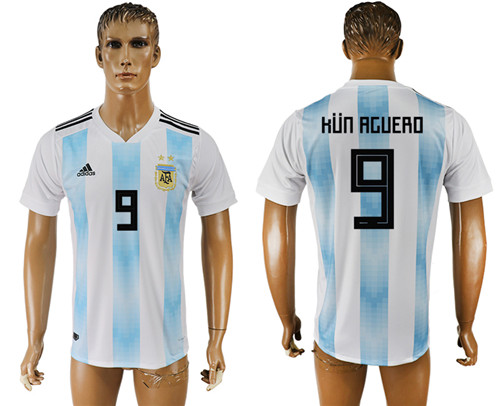 Argentina 9 KUN AGUERO Home 2018 FIFA World Cup Thailand Soccer Jersey