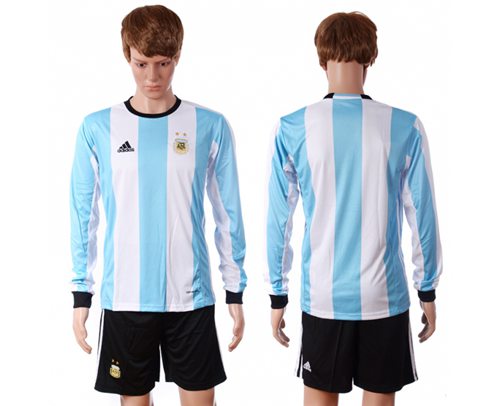 Argentina Blank Home Long Sleeves Soccer Country Jersey