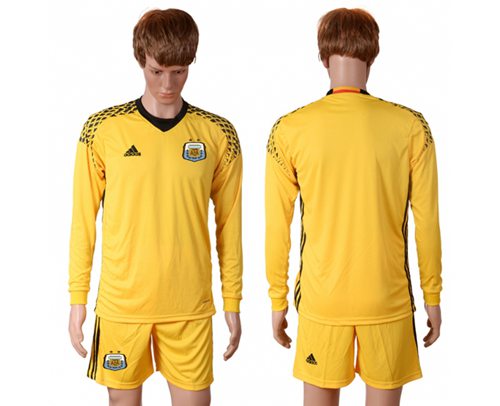 Argentina Blank Yellow Goalkeeper Long Sleeves Soccer Country Jersey