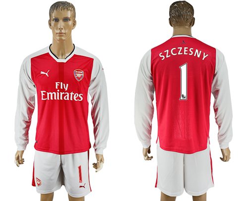 Arsenal 1 Szczesny Red Home Long Sleeves Soccer Club Jersey