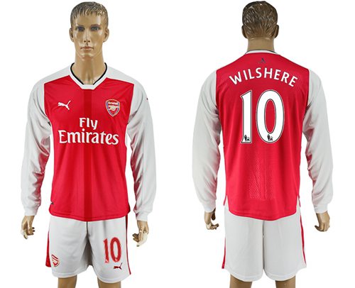 Arsenal 10 Wilshere Red Home Long Sleeves Soccer Club Jersey